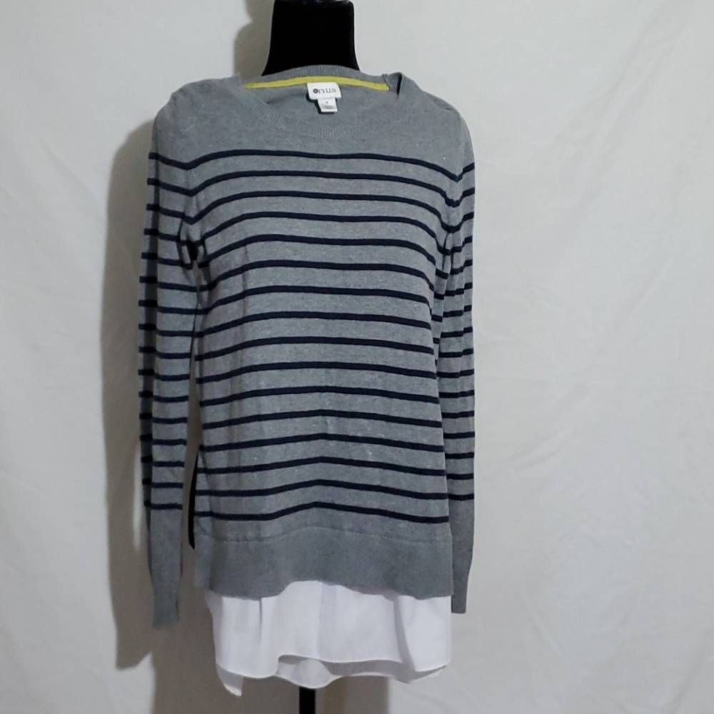 Stylus, medium, grey/navy blue stripes/elbow patch